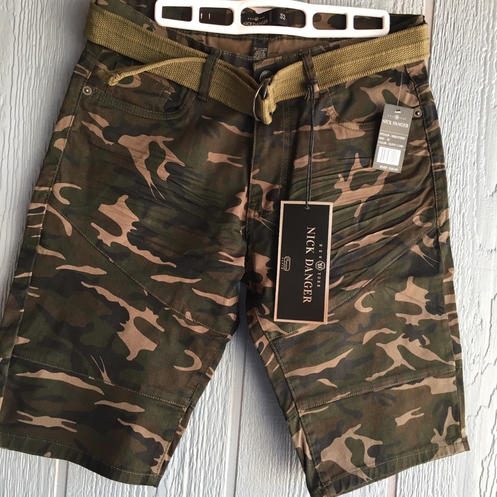 Nick Danger Olive Camouflage Shorts NWT